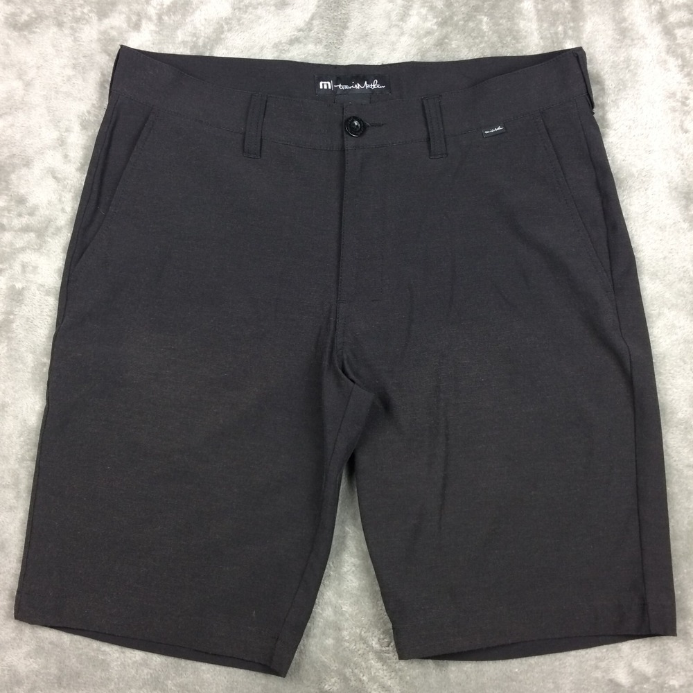 Travis Mathew Shorts Mens 32 Grey Micro Striped Flat Front Chino Lightweight